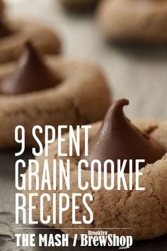 some cookies with chocolate frosting on them and the words 9 spent grain cookie recipes