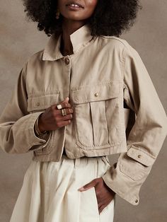 Womens Utility Jacket, Pocket Storage, Linen Crops, Canvas Jacket, Autumn Clothes, Illustration Fashion Design, Safari Style, Linen Canvas, Clothing Details