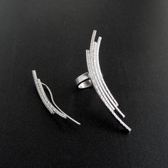 "✈️ Free DHL Express shipping to USA, EU countries & Canada - delivery in just 2 days! Totally handmade dismatched pair of an non pierced ear ear cuff & a minimalist ear climber for pierced ear. Made of 925 solid sterling silver. Nickel free - hypoallergenic earrings. The big ear cuff requires no piercing. The ear climber requires one standard ear piercing. Available in plain sterling silver, 24K yellow gold or 18K rose gold plated over sterling silver body. Please select the material/co Silver Sterling Silver Ear Cuff For Party, Modern Sterling Silver Ear Cuff For Formal Occasions, Modern Silver Ear Cuff For Formal Occasions, Unique Silver Ear Climbers For Party, Elegant Sterling Silver Ear Cuff For Party, Formal Sterling Silver Ear Cuff, Formal Silver Sterling Silver Ear Cuff, Silver Sterling Silver Ear Climbers For Party, Formal Sterling Silver Fine Jewelry Ear Cuff