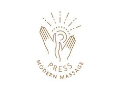 the logo for modern massage, with hands holding each other's hand and sunburst