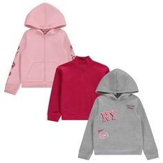 Upgrade your child's wardrobe with this practical and stylish set of girls' hoodies. Each pack includes three hoodies in classic colors like black, grey, and pink, offering versatile styling options for any occasion. Made from a high-quality cotton and polyester blend, these hoodies provide a soft and cozy feel that is gentle on your child's skin. This set features both full zip and half zip hoodies, providing flexibility and convenience. The full zip hoodie is perfect for layering and easy on-a School Outdoor Activities, Comfortable Hoodies, Girls Hoodies, Three Girls, Half Zip Hoodie, Cozy Fabric, Zip Hoodies, Versatile Wardrobe, Sweatshirt Set