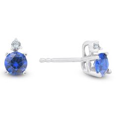 Pompeii3 Blue Sapphire & Diamond 3/4ct Studs 14K White Gold, Women's, Size: Small Classic Sapphire-colored Cubic Zirconia Diamond Earrings, Classic Blue Diamond-cut Earrings, Sapphire Round Cut Diamond Earrings, Classic Blue Diamond Cut Earrings, Classic Blue Sapphire Earrings, Classic Blue Lab-created Sapphire Earrings, Classic Blue Diamond Earrings For Anniversary, Classic Sapphire Earrings For Anniversary, Classic Blue Round Cut Diamond Earrings