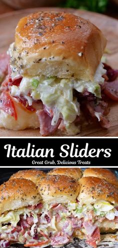 italian sliders with meat, cheese and lettuce on the side are shown