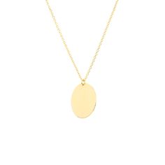 Engravable Circle Pendant in 14k Yellow Gold on an 18 inch chain Gift 14k Gold Chain Necklace With Oval Pendant, Personalized Oval 14k Gold Jewelry, Engraved Oval Yellow Gold Necklace, 14k Gold Chain Necklace With Oval Pendant For Gift, Classic Chain Necklace With Polished Finish For Gift, Classic Polished Chain Necklace Gift, Classic Polished Chain Necklace As Gift, Classic Polished Chain Necklace For Gift, Classic Oval Engraved Necklaces