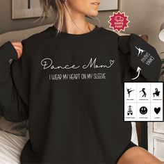 "Custom Dance Mom Sweatshirt, Personalized Dancer Name on Sleeve, Gift for Dance Mom Dancing Crewneck for Mothers Day Dance Competition shirt ---------------------- 🛍️ How to Order Your Perfect T-Shirt 🌟 Welcome to our shop! We're thrilled you're here to customize your ideal T-shirt. To make your shopping experience seamless, follow these simple steps: 1️⃣ Explore All the Details: Take a close look at all the photos to ensure you know exactly what you're getting. 2️⃣ Size Matters: Use the convenient size chart in the dropdown menu and add each shirt to your cart one at a time. This ensures you get the perfect fit. 3️⃣ Color Your World: Select your favorite shirt color from the dropdown menu labeled \"Shirt Color.\" We offer a spectrum of choices to match your style. 4️⃣ Combine and Save: Long Sleeve T-shirt With Letter Print For Dance, Long Sleeve Letter Print T-shirt For Dance, Long Sleeve Cotton T-shirt For Dance Class, Cotton Graphic Print Sweatshirt For Dance, Long Sleeve Graphic T-shirt For Dance, Long Sleeve Graphic Print T-shirt For Dance, Graphic Print Long Sleeve Sweatshirt For Dance, Long Sleeve Cotton T-shirt For Dance, Long Sleeve Letter Print Top For Dance Class