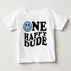 One happy dude blue happy smile boy first birthday baby t-shirt. One Happy Dude Blue, 1st Birthday Boy Shirt, One Happy Dude, Birthday Boy Shirt, 1st Birthday Boy, Shirt Design Ideas, Birthday Boy Shirts, Boy Shirt, Boy First Birthday