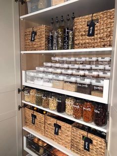 an organized pantry filled with lots of food