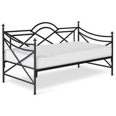 an iron daybed with white mattress and black frame, isolated against a white background