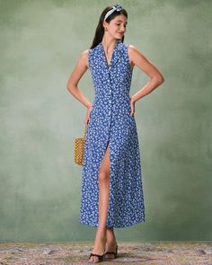 The Blue Collared Button-up Floral Maxi Dress & Reviews - Blue - Dresses | RIHOAS Elegant Buttoned Maxi Dress For Vacation, Summer Maxi Dress With Button Closure, Elegant Maxi Dress With Buttons For Vacation, Sleeveless Buttoned Maxi Dress For Vacation, Sleeveless Sundress Maxi Dress With Button Closure, Sleeveless Maxi Dress With Buttons, Casual Sleeveless Maxi Dress With Button Closure, Summer Casual Maxi Dress With Button Closure, Summer Maxi Dress With Button Closure For Casual Wear