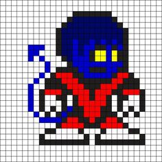 a pixellated image of a man in red and blue