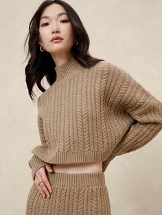 Cropped Cable Turtleneck Sweater | Banana Republic Factory Cable Turtleneck Sweater, Midi Sweater Skirt, Arm Cuffs, Arm Cuff, Fashion Deals, Banana Republic Factory, Material Girls, Sweater Skirt, Affordable Fashion