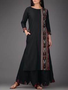 Buy Black Red Ivory Ikat Cotton Silk Kurta Women Kurtas Online at Jaypore.com Kurta Women, Silk Kurti Designs, Tenun Ikat, Salwar Designs