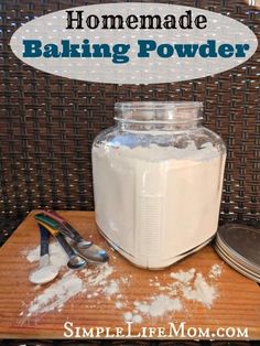 homemade baking powder in a glass jar with spoons