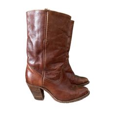 Similar To The Sacha Mid Pull On, Purchased Vintage So Not Sure The Exact Style Name Similar To The Campus Boot But A More Feminine Silhouette Have Been Stuffed To Maintain Shape, In Good Vintage Condition Feminine Silhouette, Frye Shoes, Shoes Heels Boots, Cowboy Boots, Shoes Women Heels, Heeled Boots, Brown Leather, Cowboy, Shoes Heels