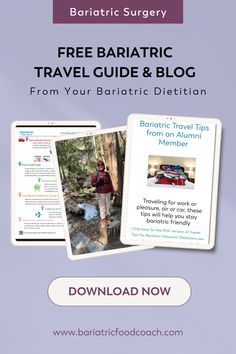 Are you getting ready to take a trip? Whether you're going by car, plane or staying in a hotel, your Bariatric Food Coach has the tips for you! Get the free Travel Tips Guide for after Bariatric Surgery to make sure your trip is successful and enjoyable. To find more advice, you can also check out a travel blog by a bariatric dietitian. Have a safe journey! Have A Safe Journey, Bypass Recipes, Gastric Bypass Recipes, Lap Band, Gastric Band