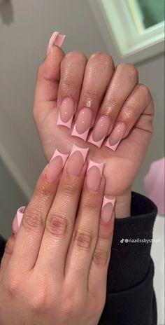 Long Square Acrylic Nails Pink Simple, Pink French Tip Nails Acrylics Long Square, Long Acrylic Nails Light Pink, Baby Pink Nails With Design, Soft Pink French Tip Nails, Pink Acrylic Nails Square, Square Long Nails, Light Pink French Tip Nails Square Long, Clear Pink Tapered Square Nails