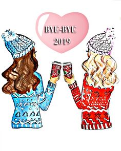 two women are holding wine glasses with the words bye bye in front of their faces