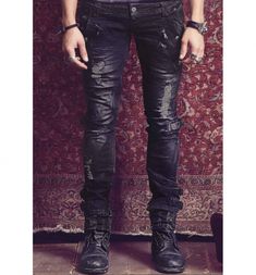 Strapped Double Jeans : Delicious Boutique Grunge Straight Leg Jeans For Alternative Fashion, Fitted Punk Style Jeans, Alternative Style Ripped Jeans, Fitted Punk Style Denim Jeans, Punk Style Fitted Jeans With Five Pockets, Fitted Punk Style Jeans With Five Pockets, Black Washed Pants For Fall, Fitted Punk Jeans With Five Pockets, Fall Season Washed Black Pants