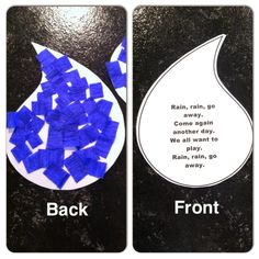 two bookmarks with blue and white paper on them, one has an image of a water drop and the other says back