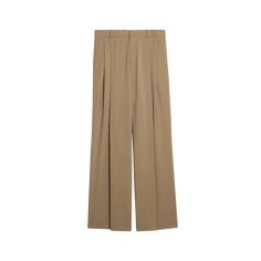 Helmut Lang wide-leg pants featuring a pleated front in wool-canvas Approx. 33.75" inseam High rise Four-pocket style Tailored fit Full length Button/zip fly; belt loops Virgin wool Unlined Dry clean Imported Wide-leg Wool Pants With Pressed Crease, Business Wide Leg Pants With Straight Hem For Fall, Wool Wide Leg Pants For Business, Wool Wide Leg Dress Pants, Fall Business Wide Leg Pants With Straight Hem, Wool Wide-leg Pants With Pressed Crease, Classic Wide Leg Pants With Pressed Crease For Fall, Classic Wool Wide Leg Pants, Classic Wide-leg Fall Pants