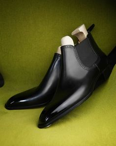 Classic and Simple Black Luxury Calf Leather Men Chelsea Boots on Storenvy Office Goodyear Welted Pointed Toe Boots, Office Boots With Pointed Toe And Goodyear Welt, Fitted Snip Toe Chelsea Boots For Business, Formal Chelsea Boots With Round Toe, Elegant Pointed Toe Goodyear Welted Boots, Formal Chelsea Boots With Snip Toe, Formal Snip Toe Fitted Chelsea Boots, Formal Black Leather Shoes With Snip Toe, Black Goodyear Welted Pointed Toe Leather Shoes