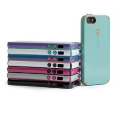 four different colored cases are stacked on top of each other, with the same logo above them