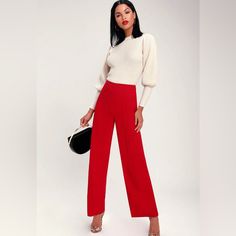 Stylish Red Pants Perfect For Spring, Summer And Fall. Great Quality, Breathable Fabric! Bundle With Other Items In My Closet For A Great Deal *Cover Photo Is Just An Example Of How To Style, Please See Photos Of Actual Item Red Wide Leg Pants For Fall Party, Chic Red Wide Leg Pants For Fall, Elegant Red Stretch Wide Leg Pants, Trendy Red Wide Leg Pants For Spring, Red Wide-leg Pants For Fall, Fall Red Wide-leg Bottoms, Fitted Red Wide Leg Pants For Fall, Chic Red Pants For Fall, Stretch Wide Leg Red Pants For Workwear