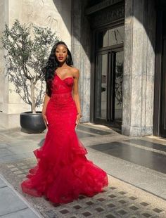 Baddie Prom Dresses, Prom Photoshoot, Prom Inspiration, Red Mermaid, African Prom Dresses, Gorgeous Prom Dresses, Prom Girl Dresses, Classy Prom Dresses