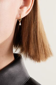 Kimaï's jewelry is dainty and understated, so it'll perfectly complement your everyday wardrobe. This delicate single hoop earring is made from 18-karat recycled gold and has a pear-cut laboratory-grown diamond dangling from the hoop. Wear yours solo or stacked alongside the brand's studs. Minimalist Everyday Diamond Cut Earrings, Classic Teardrop Huggie Earrings For Everyday, Everyday Yellow Gold Hoop Earrings With Single Diamond, Everyday Drop Shape Single Earring, Everyday Single Drop Earring, Everyday Small Hoop Diamond Earrings With Single Diamond, Minimalist Teardrop Huggie Earrings For Anniversary, Delicate Everyday Diamond Earrings, Diamond Teardrop Huggie Earring