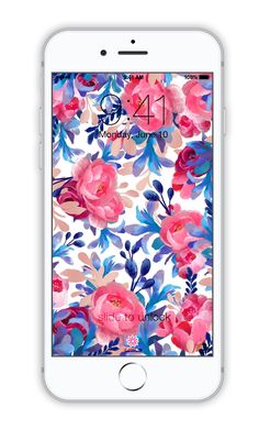 an iphone with the floral pattern on it's screen, showing the time and date