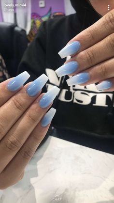 Blue And White Ombre Nails, Baby Blue Acrylic Nails, Dance Nails, Blue Ombre Nails, Blue And White Nails, Baby Blue Nails, Blue Acrylic Nails, Ombre Acrylic Nails