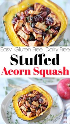 stuffed acorn squash with cranberries and apples in it