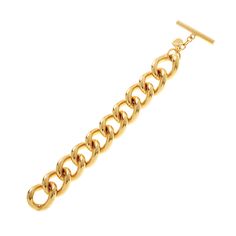 Add a touch of luxury to your everyday look with the Quinn Bracelet from the Classic Gold Collection. This exquisite piece is handmade in New York City from 24K gold electroplated metal and features a toggle closure for easy wear. This 7.5" long bracelet is perfect for any outfit. Whether dressing up for a special occasion or simply accenting your everyday style, the Quinn Bracelet adds a touch of elegance and refinement. Please allow 7-14 business days for production before the ship date. Yellow Gold-plated Bracelet With Toggle Clasp, Yellow Gold Plated Bracelet With Toggle Clasp, Gold Metal Bracelet With Toggle Clasp, Gold Chain Bracelet For Everyday, Classic Gold-tone Bracelets With Toggle Clasp, Timeless Formal Bracelets With Toggle Clasp, Elegant Metal Bracelet With Gold Clasp, Yellow Gold Bracelet With Toggle Clasp, Elegant Metal Bracelets With Gold Clasp