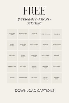 the free instagram caption strategy is shown in black and white, with an image of