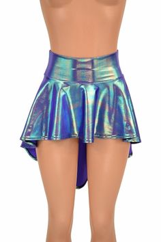 "This item is made to order, please read all the way through the listing before purchasing! This metallic \"Moonstone\" skirt is made of four way stretch spandex. Flirty and twirly, with lots flouncy bouncy movement! Skirt measures 10\" in front and 22\" in back. Womens Sizing (See below for instructions on where measurements should be taken) XXS: Bust 29\"-30\" / Waist 22\"-23\" / Hips 30\"-32\" Extra Small: Bust 31\"-32\" / Waist 24\"-25\" / Hips 33\"-35\" Small: Bust 33\"-34\" / Waist 26\"-28 Shiny Stretch Mini Skirt, Metallic Stretch Skirt For Night Out, Metallic Stretch Skirt For Party, Shiny Fitted Mini Skirt, Fitted Shiny Mini Skirt, Summer Party Skirt In Iridescent Color, Metallic Stretch Mini Skirt For Summer, Metallic Stretch Skirt For Summer, Summer Metallic Stretch Skirt