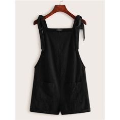 -Item Id 1125764 -Details: Knot, Pocket -Neckline: Straps -Style: Casual -Waist Line: Natural -Color: Black -Pattern Type: Plain -Type: Overall -Sleeve Length: Sleeveless -Length: Short -Fit Type: Regular Fit -Fabric: Non-Stretch -Material: Fabric -Composition: 75% Cotton, 25% Viscose -Care Instructions: Machine Wash Or Professional Dry Clean -Body: Unlined -Sheer: No **Open To Offers!!!** **Bundle To Save More** **30% Off Bundles Of 2 Or More Items!!** ***Orders Go Out Within 5-10 Business Days Ropa Upcycling, Flowy Wide Leg Pants, Lounge Pants Womens, Cozy Loungewear, Jumpsuit With Sleeves, Loungewear Shorts, Black Romper, Short Rompers, Overall Shorts