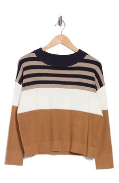 Oversized Striped Soft Knit Top, Striped Color Block Sweater For Winter, White Knit Sweater With Horizontal Stripes, Winter Striped Color Block Sweater, Winter Knit Top With Contrast Stripes, Winter Knit Tops With Contrast Stripes, Striped Color Block Tops For Winter, Knit Tops With Contrast Stripes For Winter, Striped Color Block Sweater For Layering