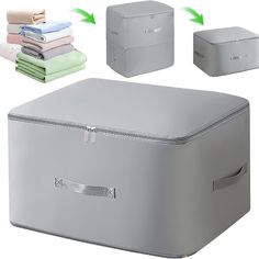 the storage box is open and has four different colors on it, including one light gray