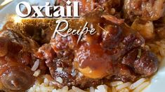 a plate with meat, potatoes and gravy on it that has the words southern smothered oxtails