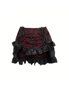 Multicolor  Collar   Animal,Colorblock,Plants,All Over Print  Embellished   Women Clothing Dream Clothing Aesthetic, Black And Red Clothes, Red And Black Clothes, Vampire Skirt, Alt Skirt, Cool Skirts, Skirt Types, Red And Black Skirt, Pirate Skirt