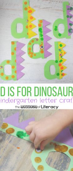 the letter d is for dinosaur made from construction paper and crafting with children's hands