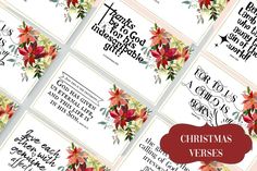 christmas cards with flowers and words on them