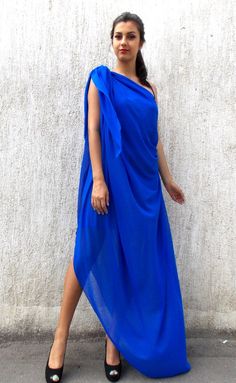 Royal Blue Maxi Dress TDK77 Summer Caftan Asymmetrical Loose | Etsy Blue Floor-length Maxi Dress For Beach Cover-up, Pre-draped Asymmetrical Maxi Dress For Summer, Blue Floor-length Maxi Dress For Beach, Asymmetrical Pre-draped Maxi Dress For Summer, Blue Asymmetrical Evening Maxi Dress, Pre-draped One Shoulder Maxi Dress For Summer, One-shoulder Pre-draped Maxi Dress For Summer, Summer Pre-draped One Shoulder Maxi Dress, Asymmetrical Chiffon Maxi Dress