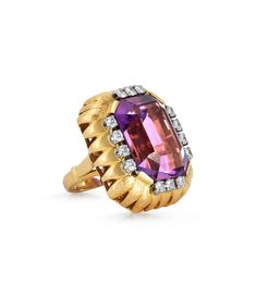 18k gold, centering an emerald-cut amethyst, accented by 14 round diamonds weighing approximately 0.90 carat with H-I-J color and VS-SI clarity. Size 6. Total weight: 21.77 grams. FROM A PARISIAN JEWELRY DEALER Formal Octagon Ring With Single Cut Diamonds, Purple Baguette Cut Rings For Formal Occasions, Heirloom Amethyst Ring Emerald Cut For Formal Occasions, Formal Heirloom Amethyst Ring Emerald Cut, Luxury Amethyst Ring With Brilliant Cut Diamond, Luxury Amethyst Diamond Ring With Brilliant Cut, Luxury Amethyst Ring Emerald Cut, Luxury Emerald Cut Amethyst Ring, Luxury Amethyst Diamond Ring With Center Stone