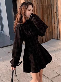 ❤Stand color check pattern tack dress❤ Winter Mini Dresses, Tuck Dress, Winter Plaid, Dress Winter, Evening Attire, Plaid Print, Plaid Dress, Flowing Maxi Dress, Grunge Fashion