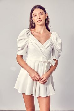 Off white romper. WOVEN ROMPER Size + Fit - Model is wearing size S - Measurements taken from size S - 5'9" / 175CM - 32-24-34 Fitted Puff Sleeve Bubble Romper For Spring, White Chic Jumpsuits And Rompers For Brunch, Chic White Jumpsuits And Rompers For Brunch, White Short Sleeve Bubble Romper For Summer, Fitted White Bubble Romper For Spring, White Fitted Short Sleeve Jumpsuits And Rompers, White Fitted Jumpsuits And Rompers For Spring, White Fitted Short Sleeve Jumpsuit, White Short Sleeve Bubble Romper For Spring