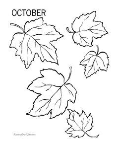 an image of autumn leaves coloring page with the words october on it and below them