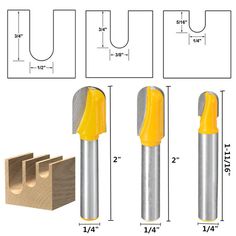 four different types of woodworking tools are shown in the diagram, with measurements for each piece