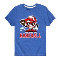 Give him a cool look with this Boys 8-20 Mr. Baseball Sports Tee. Give him a cool look with this Boys 8-20 Mr. Baseball Sports Tee. Crewneck Short sleevesFABRIC & CARE Solid colors: Cotton Heather colors: Cotton/ Polyester Machine wash Imported Size: X Large. Color: Med Blue. Gender: male. Age Group: kids. Pattern: Graphic. Cool Look, Sports Tee, Sports Day, Kids Pattern, Sports Tees, Sports Baseball, Baseball Shirts, Blue Gender, Pattern Graphic