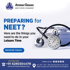 an advertisement with a clock and stethoscope on it for the next level learning